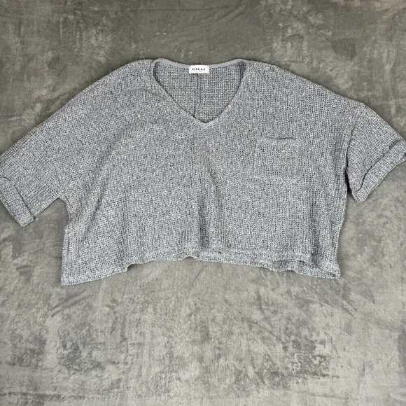 Gilli Tops - Gilli Women Med Loose Knit Cropped Shirt Gray Boxy Lagenlook Boho Oversized